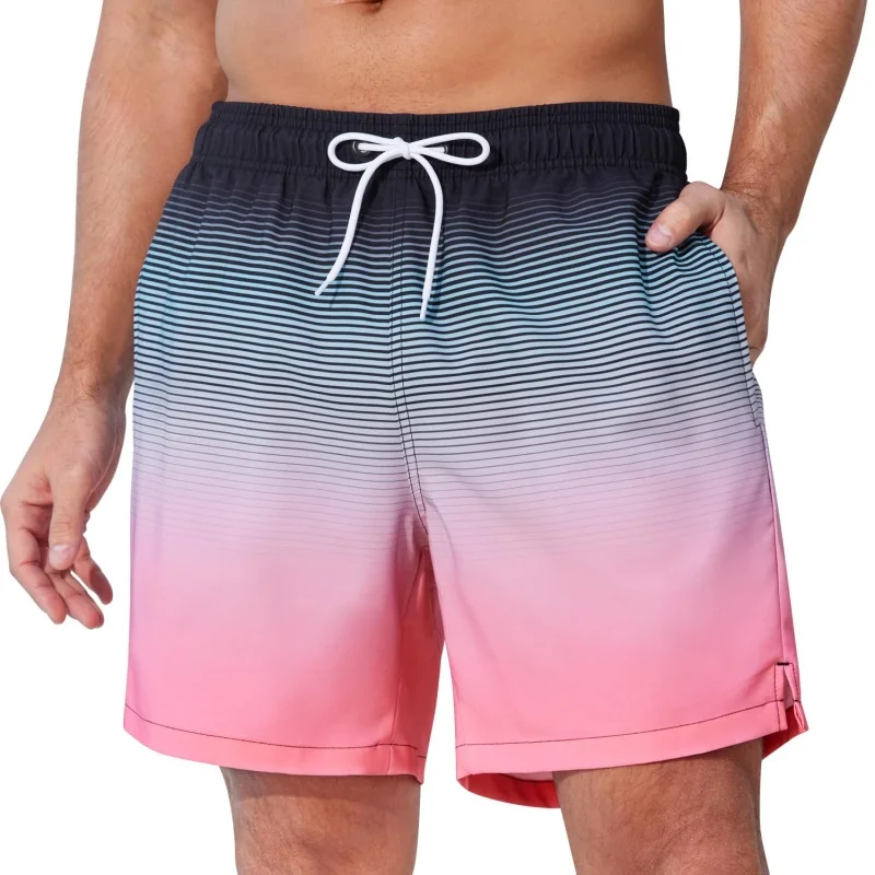 Trunks Board Surf - トレンディなオンブルストライプグラフィック水泳パンツ男性用軽量 3D プリントショートパンツ夏ハワイサーフ水着ビーチショーツ