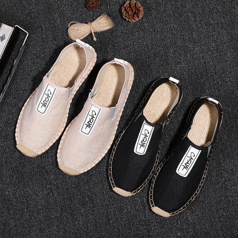 Espadrille Slip On - リネン製メンズカジュアルシューズ ローファー メンズフラットシューズ 編み込みフィッシャーマンシューズ メンズハンドメイドフラットシューズ エスパドリーユ