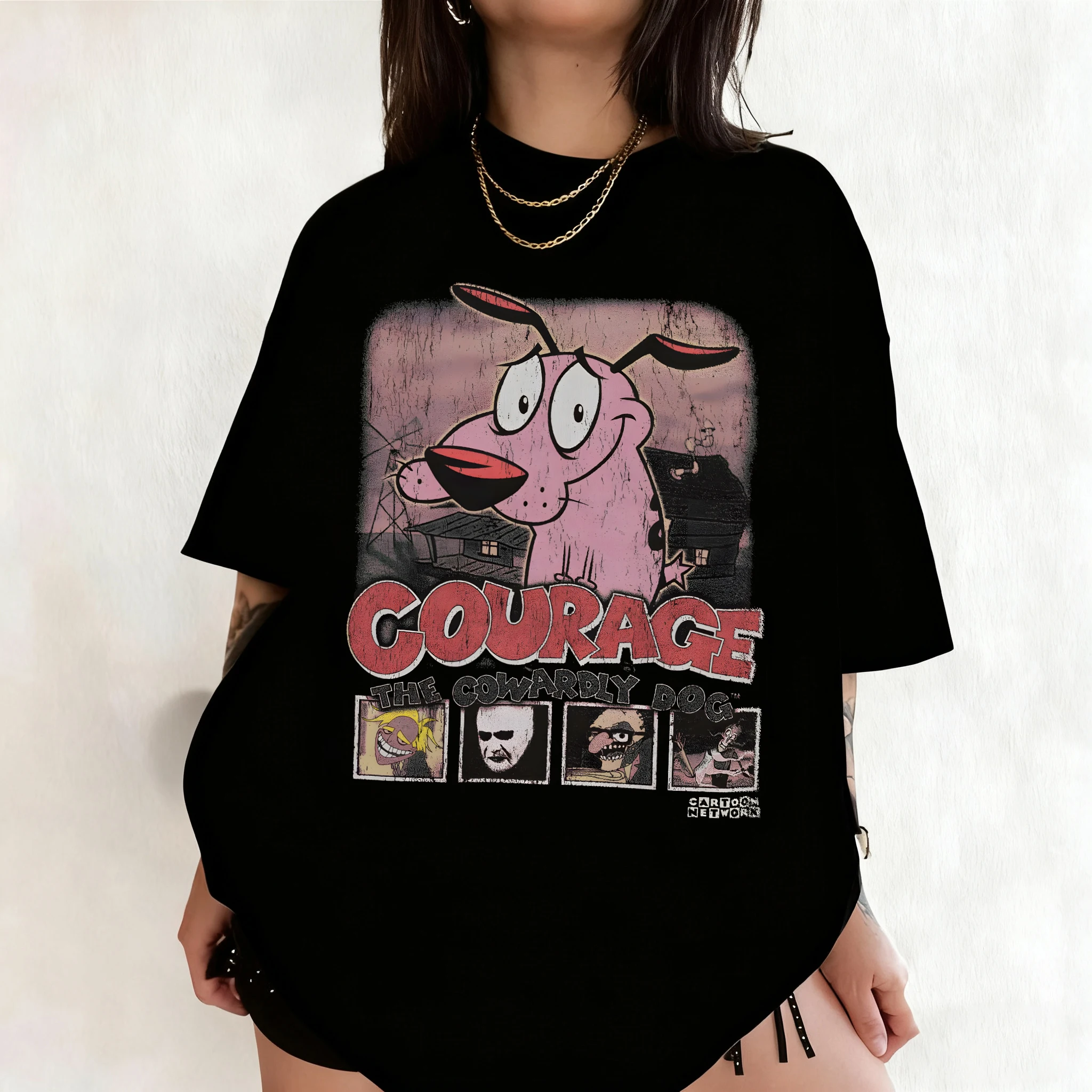 夏ヴィンテージ勇気卑怯な犬漫画プリント半袖 Tシャツレトログ - Tee Graphic Print のレビューと価格