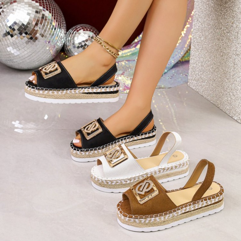 レディースプラットフォームエスパドリーユサンダルラインストー - Espadrille Slip On のレビューと価格
