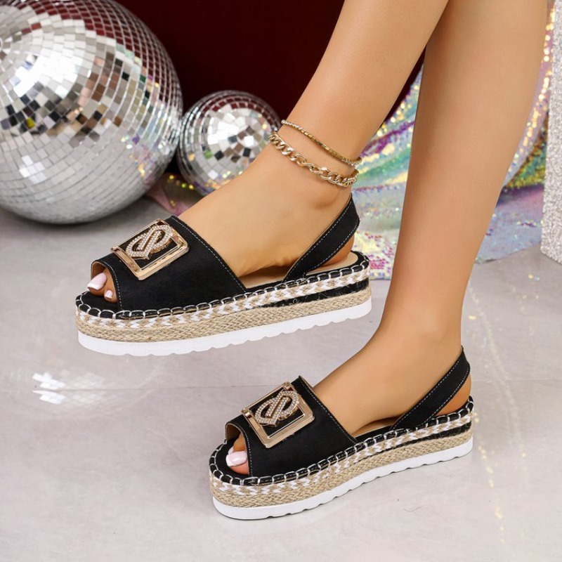 レディースプラットフォームエスパドリーユサンダルラインストー - Espadrille Slip On のレビューと価格