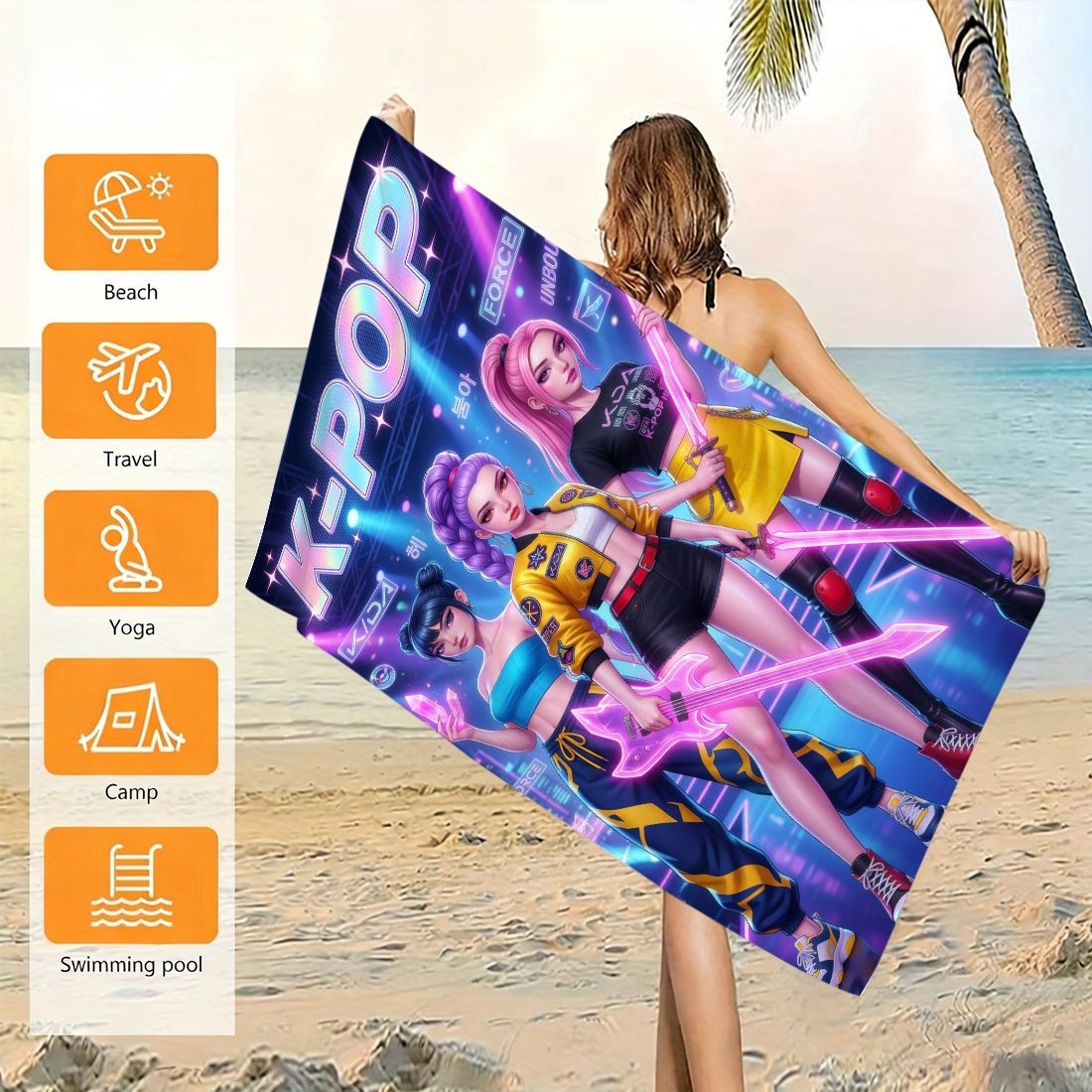K-Pop アイドルプリント 大型ビーチタオル 速乾性 砂よ - Beach Towel Large のレビューと価格