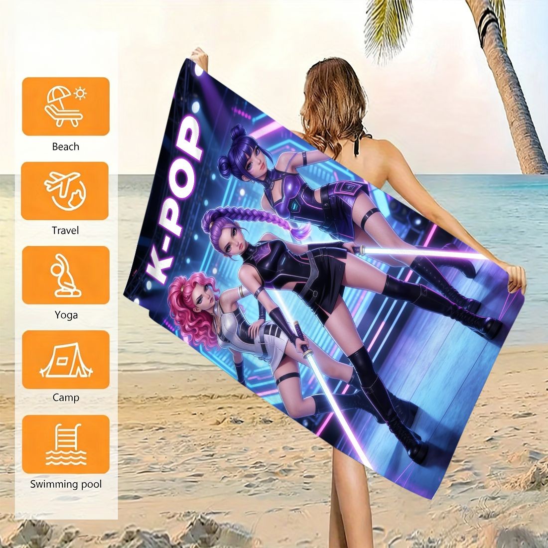 K-Pop アイドルプリント 大型ビーチタオル 速乾性 砂よ - Beach Towel Large のレビューと価格