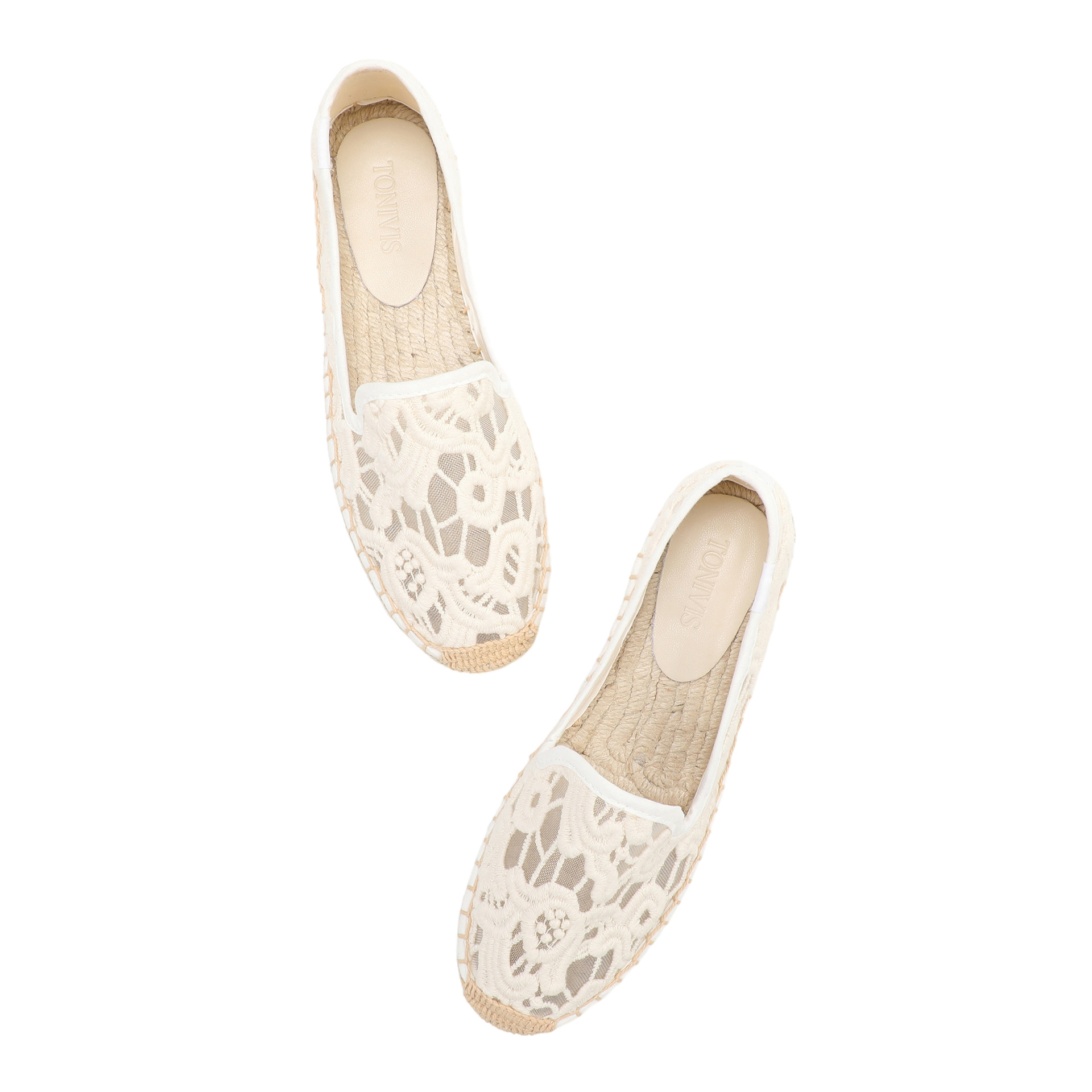 女性用レースエスパドリーユフラットシューズ、エレガントな夏の - Espadrille Slip On のレビューと価格