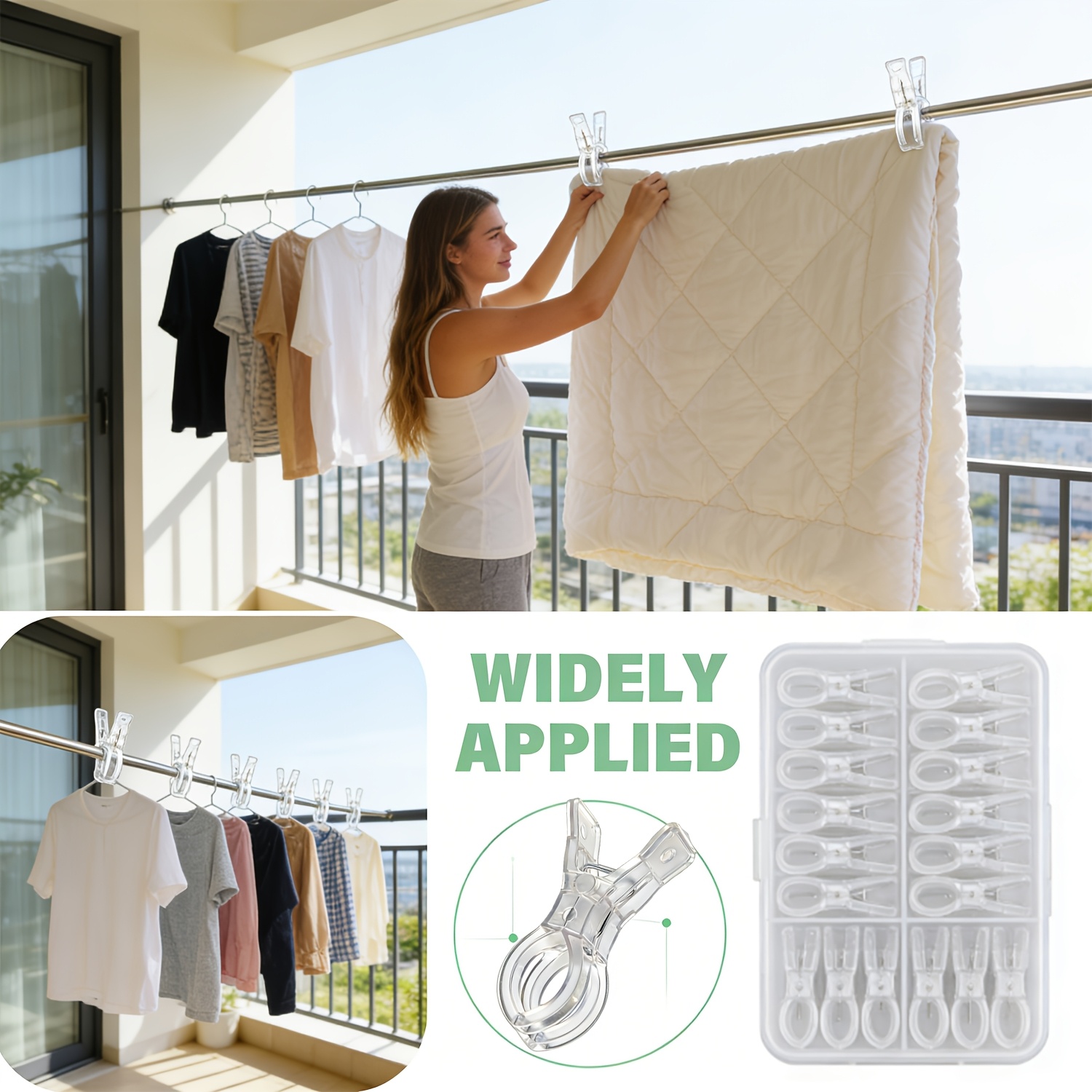 10個入り 透明大型洗濯バサミ ビーチタオルクリップ プラス - Beach Towel Large のレビューと価格